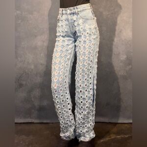 Revice After Party Punch Fray Hole Rip High Waisted Whitewash Jeans Women’s 25